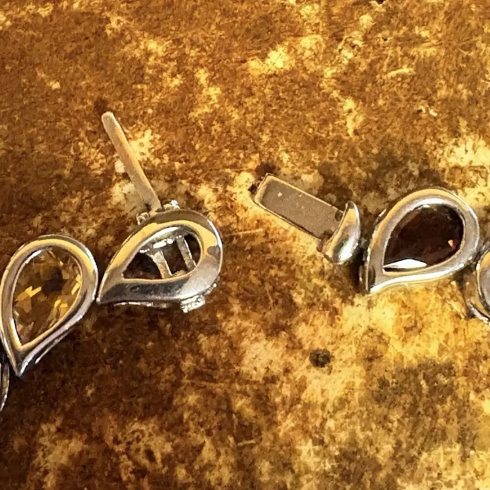 Tennis Bracelet Sterling Silver and Multi Teardrop Gemstones Vintage 7.25 Inch